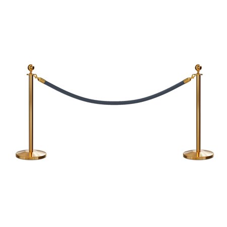 MONTOUR LINE Stanchion Post and Rope Kit Sat.Brass, 2 Ball Top1 Gray Rope C-Kit-2-SB-BA-1-PVR-GY-PB